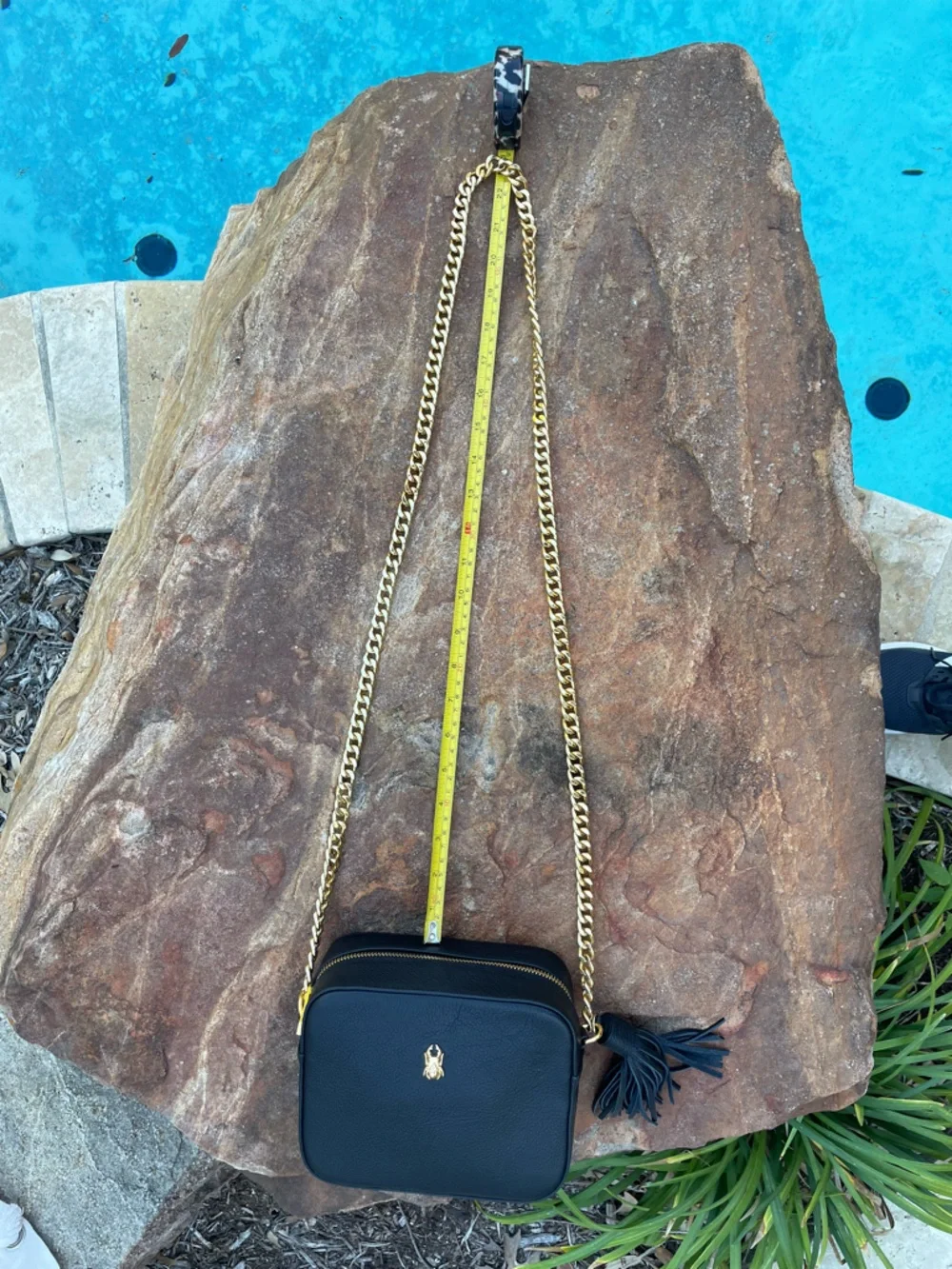 Black Leather Crossbody with Gold Chain and Tassel Accent by Avorigen (CdlG)